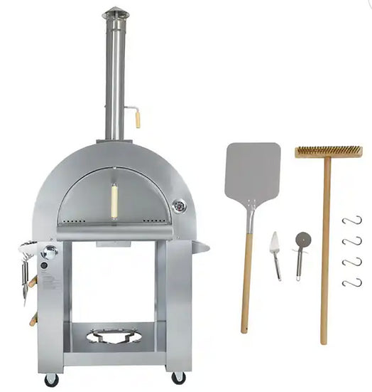 Kokomo 32” Dual Fuel Gas or Wood Fired Stainless Steel Pizza Oven and Stand