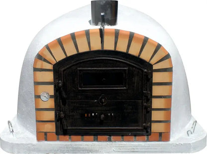 Authentic Pizza Ovens Lisboa Premium hybrid ready brick oven, front view with the tall dutch door