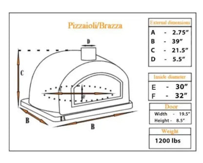 Pizzaioli Premium dimension drawing, 39 in wide, 21.5 in tall, 30 x 32 in floor, 1,200 lb