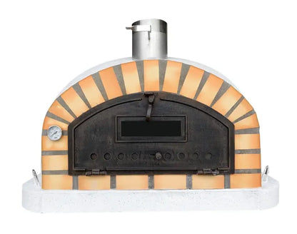Authentic Pizza Ovens Pizzaioli Premium hybrid ready brick oven, front view with the low wide door