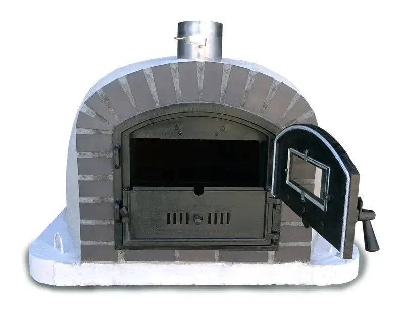 Lume Alto Premium pizza oven with the top half of the Dutch door open and the vented bottom half closed