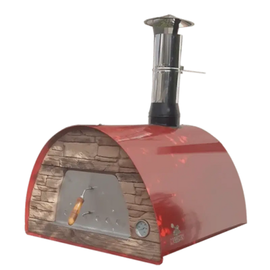 Authentic Pizza Ovens Maximus Mobile wood fired pizza oven in Red, front angle