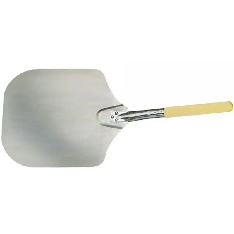 Aluminum pizza peel with 12 by 14 inch blade and 19 inch wood handle from the Authentic Pizza Ovens starter kit