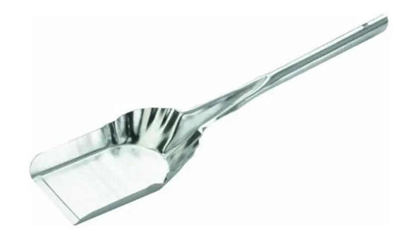 Steel ash shovel with 9 inch handle from the Authentic Pizza Ovens starter kit for clearing coals and ash