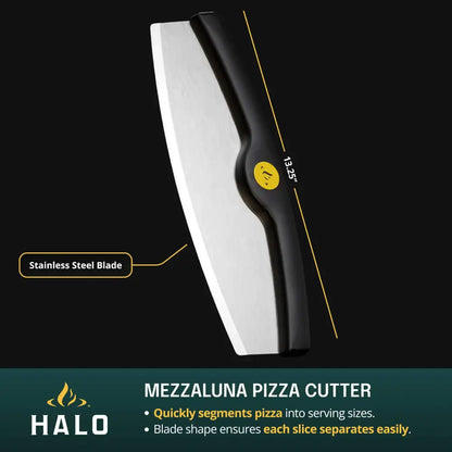 Halo Cook + Serve Pizza Kit 13.25 inch stainless mezzaluna pizza cutter