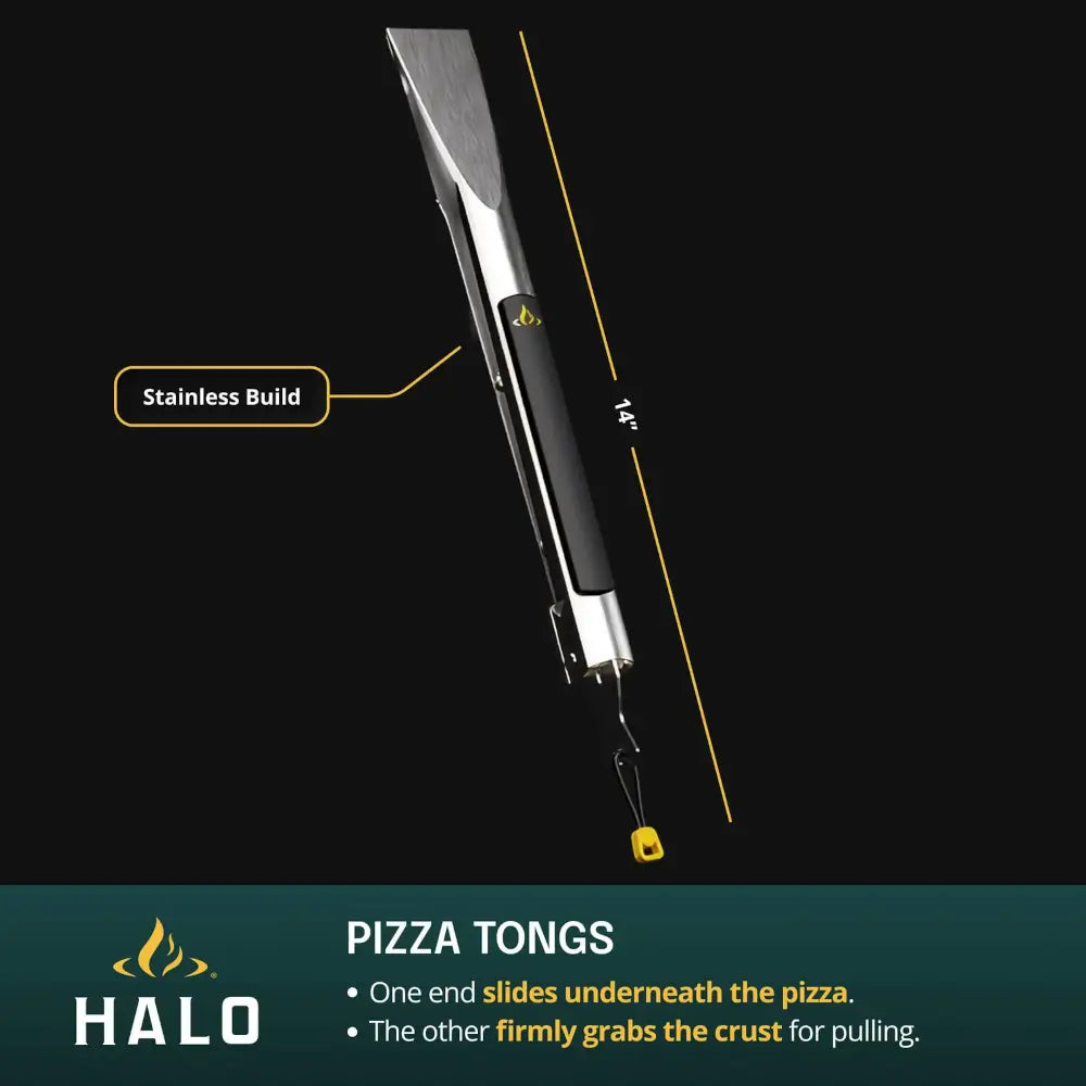 Halo Cook + Serve Pizza Kit 14 inch stainless pizza tongs with slide-under and crust-grip ends
