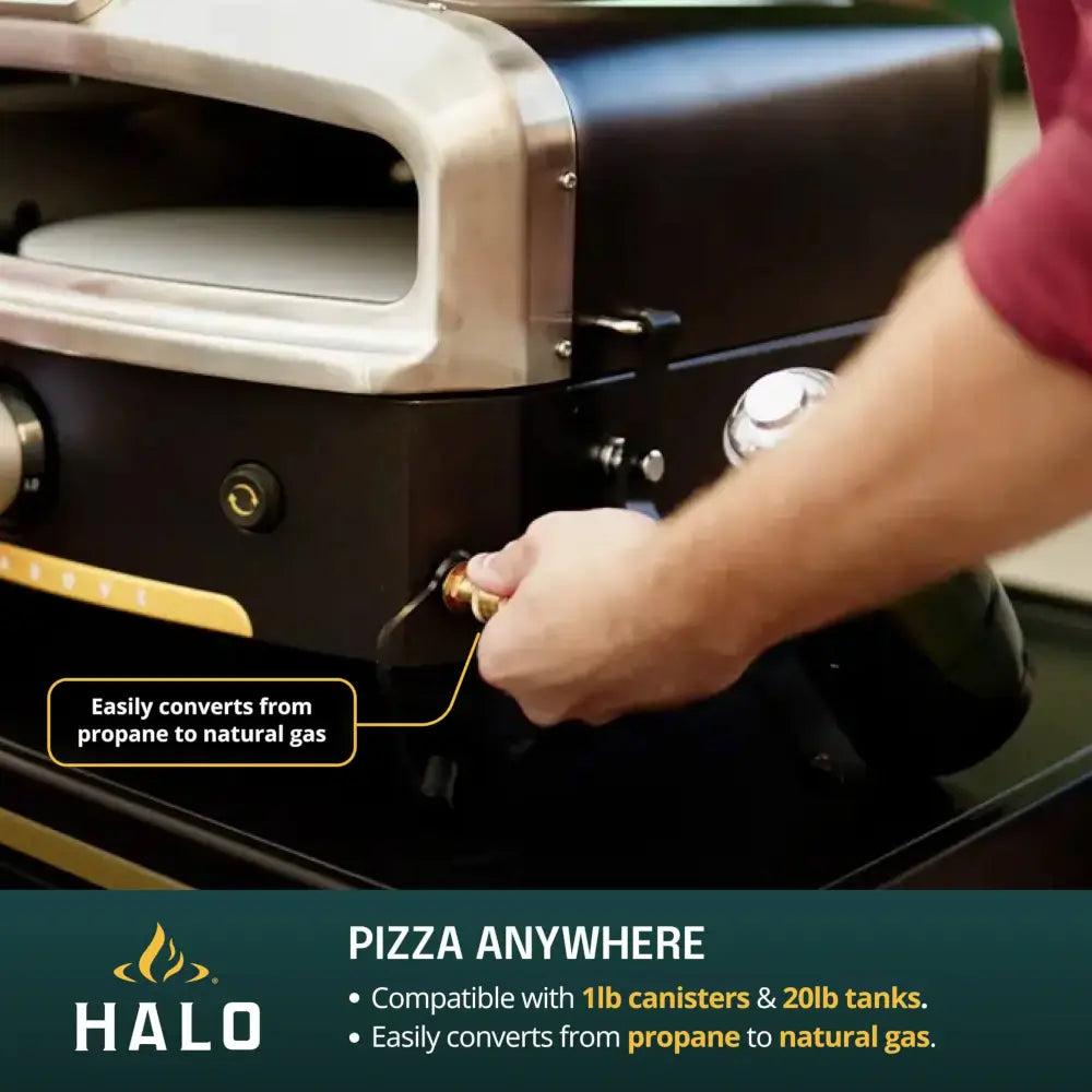 Connecting the propane to natural gas conversion fitting on the Halo Versa 16 pizza oven