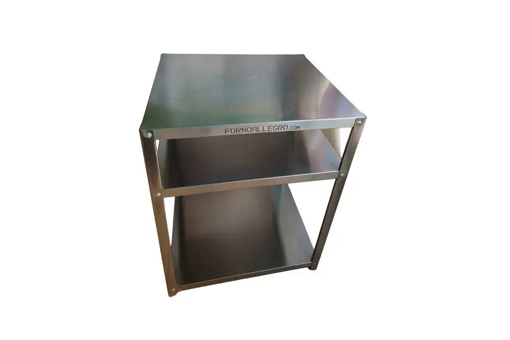 ItaliaForno compact oven cart from above, stainless top, middle shelf and bottom shelf