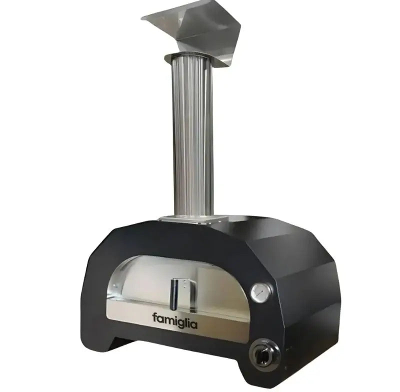 ItaliaForno Famiglia gas pizza oven in black, front view on white