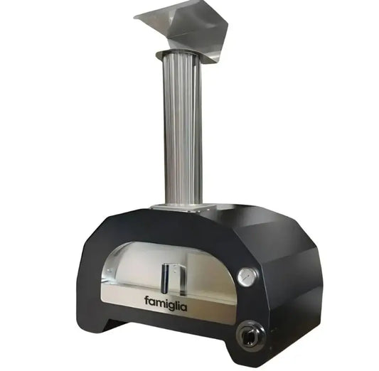 ItaliaForno Famiglia gas pizza oven in black, front view on white