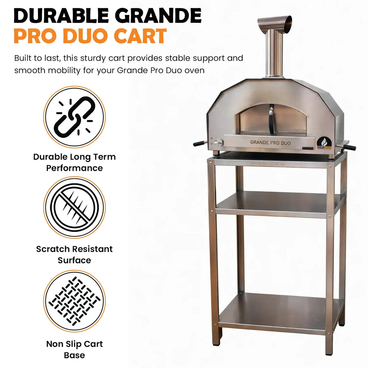 ItaliaForno Grande Pro Duo cart feature card, durable long term build, scratch resistant surface and non slip base