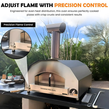 ItaliaForno Grande Pro Duo flame control knob close up on an outdoor counter